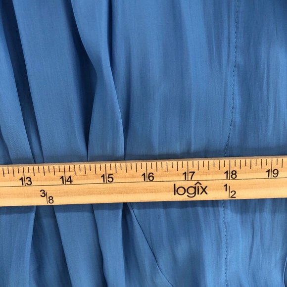 Smythe Blouse Womens Medium Blue Yoda Cap Sleeve Double Breasted Button Slouchy - Picture 14 of 14